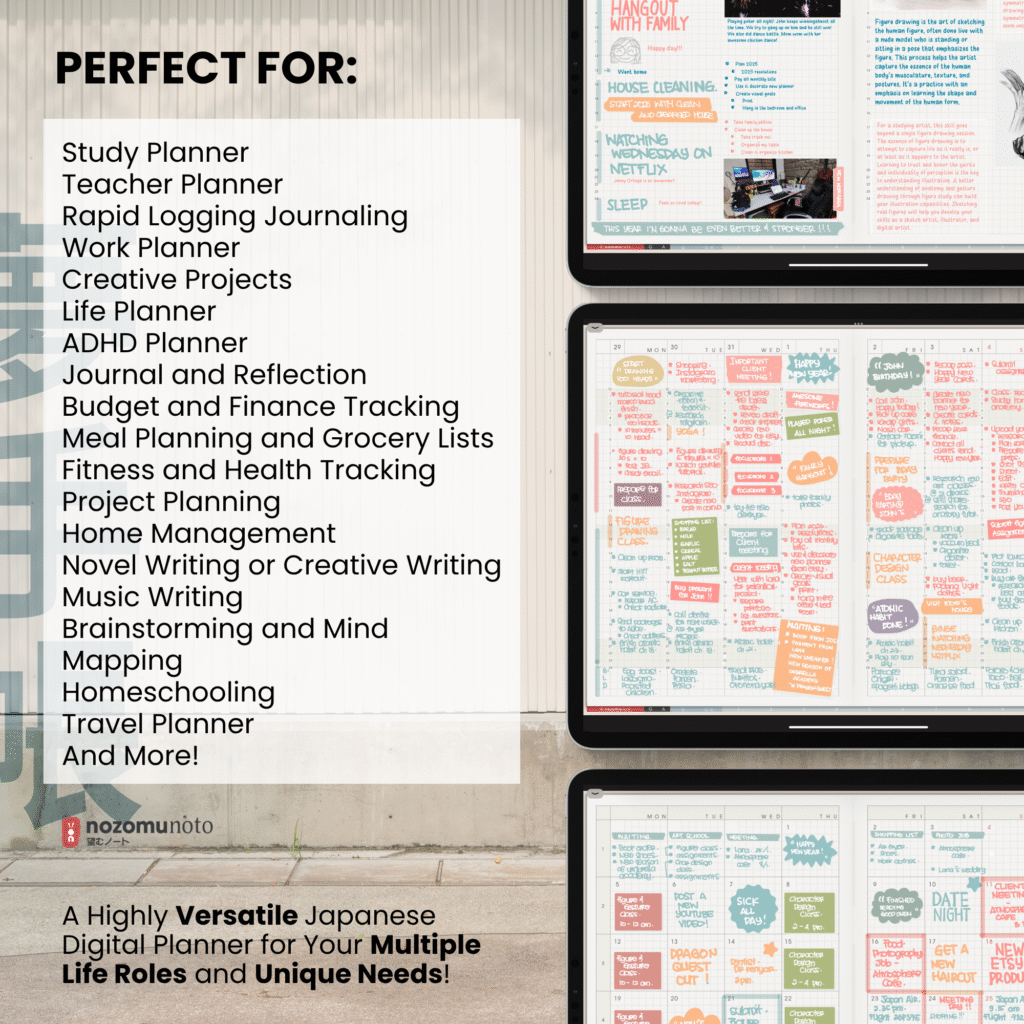 2026 Digital Planner Yume Techo NozomuNoto Notebook Daily Weekly Monthly Calendar Japanese Multipurpose Minimalist ADHD Bullet Journal Hyperlinked PDF Goodnotes Notability Landscape Android iPad Student Study Noteshelf Samsung Notes Hobonichi Noteful Penly Kilonotes Collanote Zoomnotes