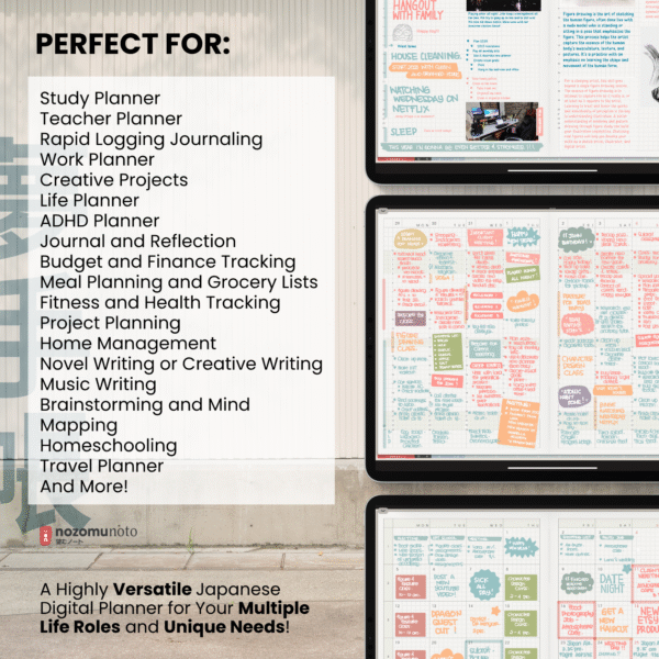 2026 Digital Planner Yume Techo NozomuNoto Notebook Daily Weekly Monthly Calendar Japanese Multipurpose Minimalist ADHD Bullet Journal Hyperlinked PDF Goodnotes Notability Landscape Android iPad Student Study Noteshelf Samsung Notes Hobonichi Noteful Penly Kilonotes Collanote Zoomnotes