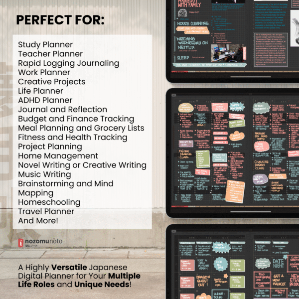 2026 Digital Planner Yume Techo NozomuNoto Notebook Daily Weekly Monthly Calendar Japanese Multipurpose Minimalist ADHD Bullet Journal Hyperlinked PDF Goodnotes Notability Landscape Android iPad Student Study Noteshelf Samsung Notes Hobonichi Noteful Penly Kilonotes Collanote Zoomnotes