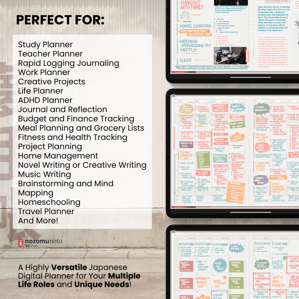 2026 Digital Planner Yume Techo NozomuNoto Notebook Daily Weekly Monthly Calendar Japanese Multipurpose Minimalist ADHD Bullet Journal Hyperlinked PDF Goodnotes Notability Landscape Android iPad Student Study Noteshelf Samsung Notes Hobonichi Noteful Penly Kilonotes Collanote Zoomnotes