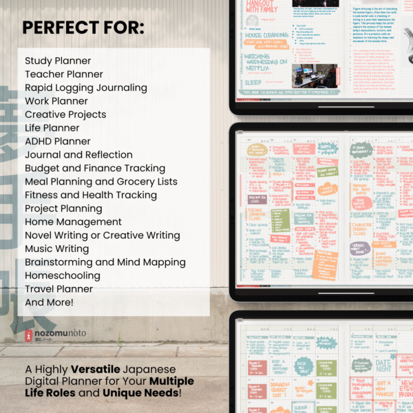6. Perfect For Undated Digital Planner Yume Techo NozomuNoto Notebook Daily Weekly Monthly Calendar Japanese Multipurpose Minimalist ADHD Bullet Journal Hyperlinked PDF Goodnotes Notability Landscape Android iPad Student Study Noteshelf Samsung Notes Hobonichi Noteful Penly Kilonotes Collanote Zoomnotes