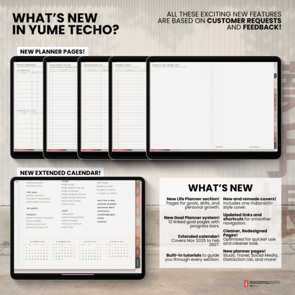 7. What's New 2026 Digital Planner Yume Techo NozomuNoto Notebook Daily Weekly Monthly Calendar Japanese Multipurpose Minimalist ADHD Bullet Journal Hyperlinked PDF Goodnotes Notability Landscape Android iPad Student Study Noteshelf Samsung Notes Hobonichi Noteful Penly Kilonotes Collanote Zoomnotes