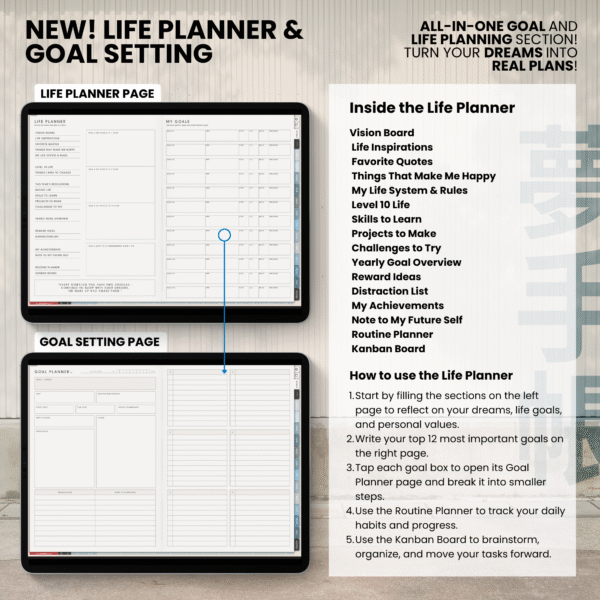 8. Life Planner Undated Digital Planner Yume Techo NozomuNoto Notebook Daily Weekly Monthly Calendar Japanese Multipurpose Minimalist ADHD Bullet Journal Hyperlinked PDF Goodnotes Notability Landscape Android iPad Student Study Noteshelf Samsung Notes Hobonichi Noteful Penly Kilonotes Collanote Zoomnotes