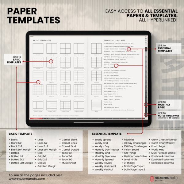 9. Paper Templates Undated Digital Planner Yume Techo NozomuNoto Notebook Daily Weekly Monthly Calendar Japanese Multipurpose Minimalist ADHD Bullet Journal Hyperlinked PDF Goodnotes Notability Landscape Android iPad Student Study Noteshelf Samsung Notes Hobonichi Noteful Penly Kilonotes Collanote Zoomnotes
