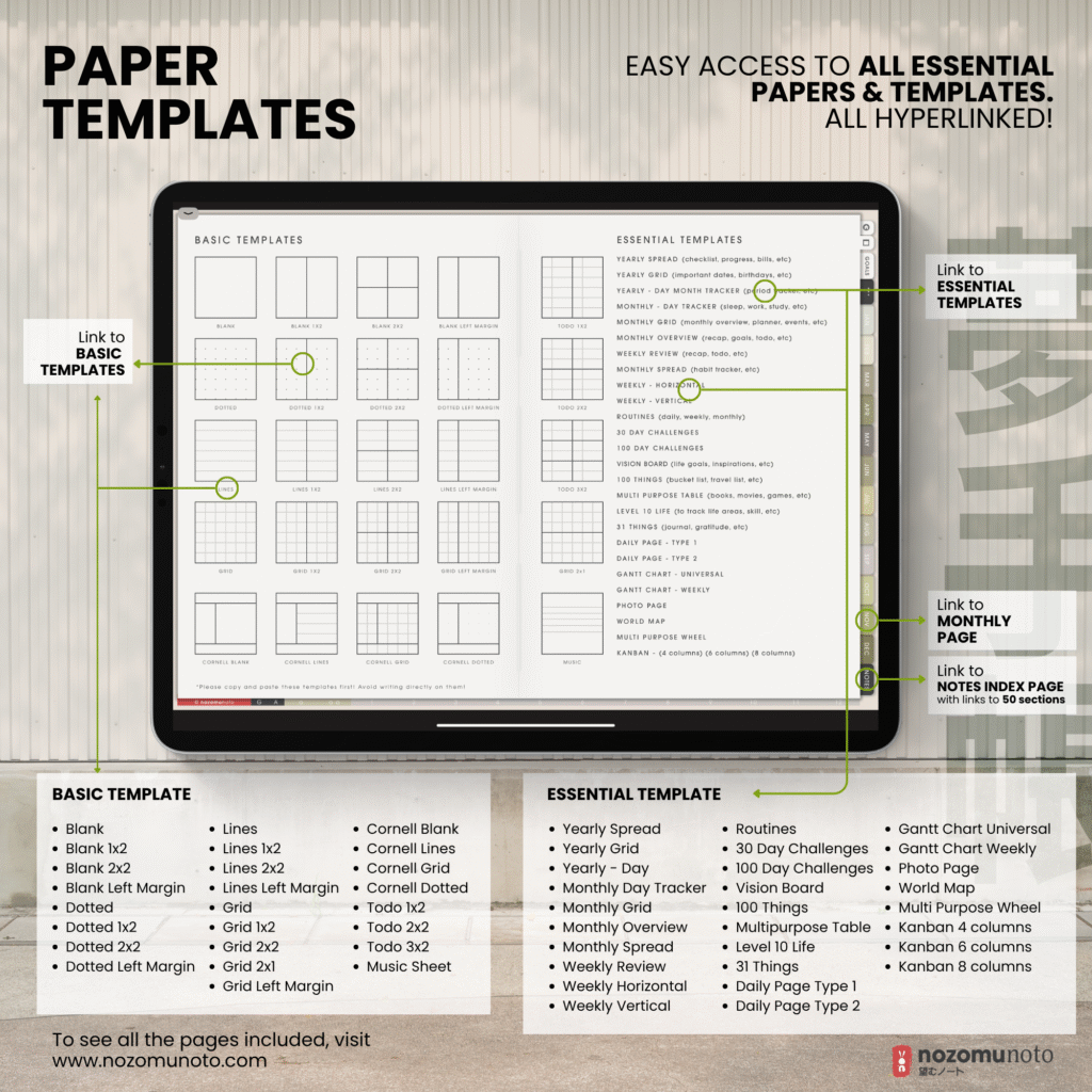 Undated Digital Planner Yume Techo NozomuNoto Notebook Daily Weekly Monthly Calendar Japanese Multipurpose Minimalist ADHD Bullet Journal Hyperlinked PDF Goodnotes Notability Landscape Android iPad Student Study Noteshelf Samsung Notes Hobonichi Noteful Penly Kilonotes Collanote Zoomnotes