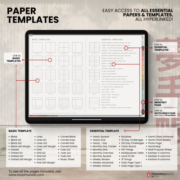 9. Paper Templates 2026 Digital Planner Yume Techo NozomuNoto Notebook Daily Weekly Monthly Calendar Japanese Multipurpose Minimalist ADHD Bullet Journal Hyperlinked PDF Goodnotes Notability Landscape Android iPad Student Study Noteshelf Samsung Notes Hobonichi Noteful Penly Kilonotes Collanote Zoomnotes