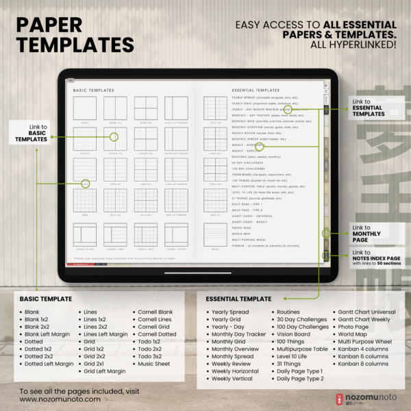 9. Paper Templates 2026 Digital Planner Yume Techo NozomuNoto Notebook Daily Weekly Monthly Calendar Japanese Multipurpose Minimalist ADHD Bullet Journal Hyperlinked PDF Goodnotes Notability Landscape Android iPad Student Study Noteshelf Samsung Notes Hobonichi Noteful Penly Kilonotes Collanote Zoomnotes