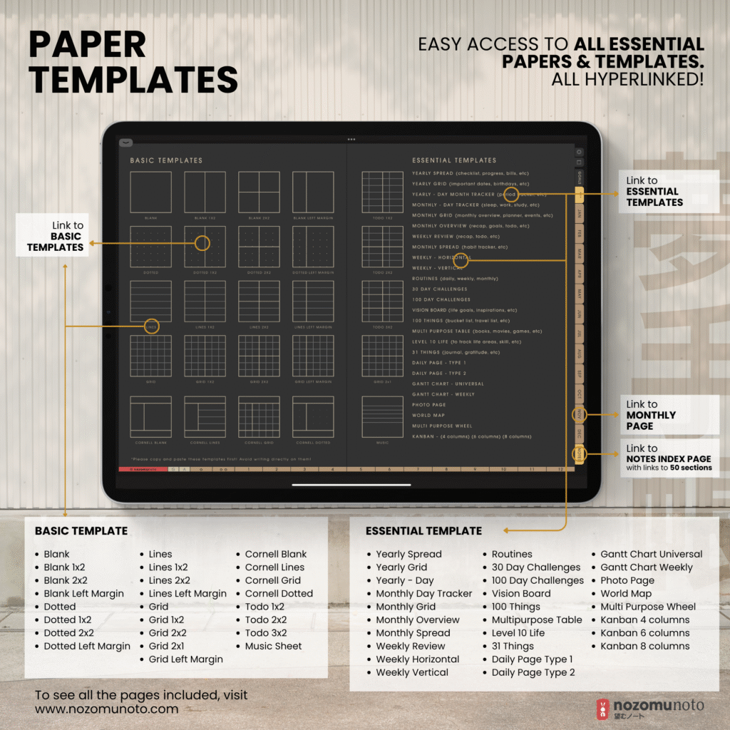 Undated Digital Planner Yume Techo NozomuNoto Notebook Daily Weekly Monthly Calendar Japanese Multipurpose Minimalist ADHD Bullet Journal Hyperlinked PDF Goodnotes Notability Landscape Android iPad Student Study Noteshelf Samsung Notes Hobonichi Noteful Penly Kilonotes Collanote Zoomnotes