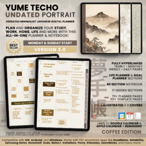 Undated Digital Planner Yume Techo NozomuNoto Notebook Daily Weekly Monthly Calendar Japanese Multipurpose Minimalist ADHD Bullet Journal Hyperlinked PDF Goodnotes Notability Portrait Android iPad Student Study Noteshelf Samsung Notes Hobonichi Noteful Penly Kilonotes Collanote Zoomnotes