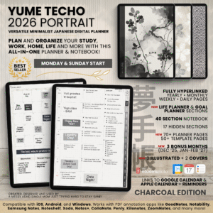 2026 Digital Planner Yume Techo NozomuNoto Notebook Daily Weekly Monthly Calendar Japanese Multipurpose Minimalist ADHD Bullet Journal Hyperlinked PDF Goodnotes Notability Portrait Android iPad Student Study Noteshelf Samsung Notes Hobonichi Noteful Penly Kilonotes Collanote Zoomnotes