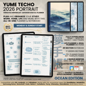 2026 Digital Planner Yume Techo NozomuNoto Notebook Daily Weekly Monthly Calendar Japanese Multipurpose Minimalist ADHD Bullet Journal Hyperlinked PDF Goodnotes Notability Portrait Android iPad Student Study Noteshelf Samsung Notes Hobonichi Noteful Penly Kilonotes Collanote Zoomnotes