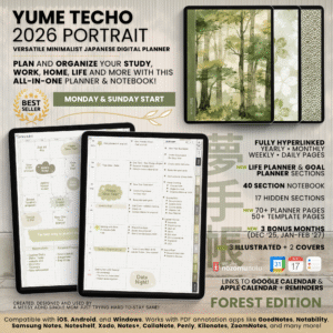 2026 Digital Planner Yume Techo NozomuNoto Notebook Daily Weekly Monthly Calendar Japanese Multipurpose Minimalist ADHD Bullet Journal Hyperlinked PDF Goodnotes Notability Portrait Android iPad Student Study Noteshelf Samsung Notes Hobonichi Noteful Penly Kilonotes Collanote Zoomnotes