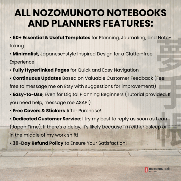 10. NozomuNoto Undated Digital Planner Yume Techo NozomuNoto Notebook Daily Weekly Monthly Calendar Japanese Multipurpose Minimalist ADHD Bullet Journal Hyperlinked PDF Goodnotes Notability Portrait Android iPad Student Study Noteshelf Samsung Notes Hobonichi Noteful Penly Kilonotes Collanote Zoomnotes