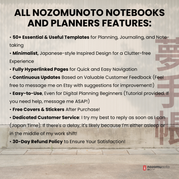 2026 Digital Planner Yume Techo NozomuNoto Notebook Daily Weekly Monthly Calendar Japanese Multipurpose Minimalist ADHD Bullet Journal Hyperlinked PDF Goodnotes Notability Portrait Android iPad Student Study Noteshelf Samsung Notes Hobonichi Noteful Penly Kilonotes Collanote Zoomnotes