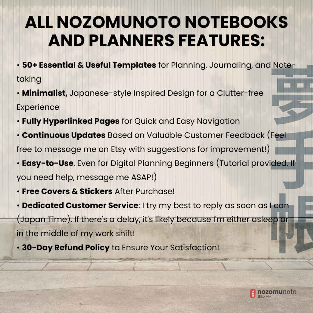 2026 Digital Planner Yume Techo NozomuNoto Notebook Daily Weekly Monthly Calendar Japanese Multipurpose Minimalist ADHD Bullet Journal Hyperlinked PDF Goodnotes Notability Portrait Android iPad Student Study Noteshelf Samsung Notes Hobonichi Noteful Penly Kilonotes Collanote Zoomnotes