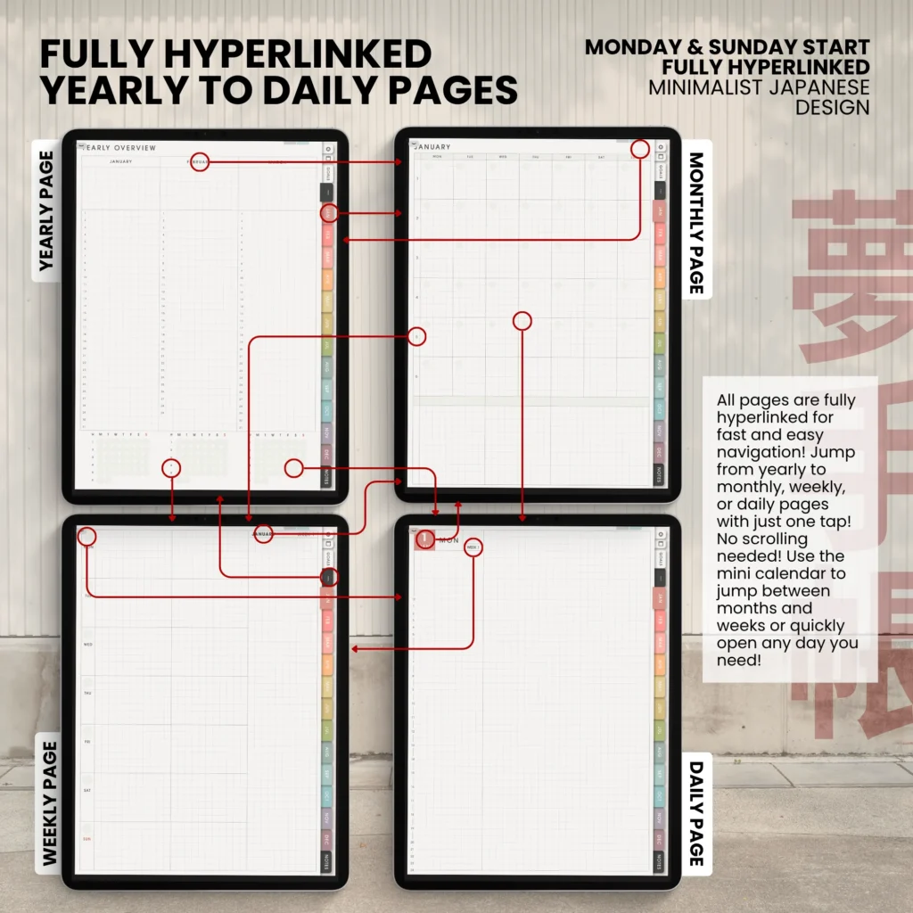 Yume Techo Undated Portrait Light Garden hyperlinked pages preview.
