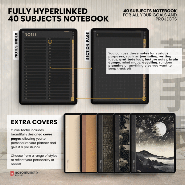 2026 Digital Planner Yume Techo NozomuNoto Notebook Daily Weekly Monthly Calendar Japanese Multipurpose Minimalist ADHD Bullet Journal Hyperlinked PDF Goodnotes Notability Portrait Android iPad Student Study Noteshelf Samsung Notes Hobonichi Noteful Penly Kilonotes Collanote Zoomnotes
