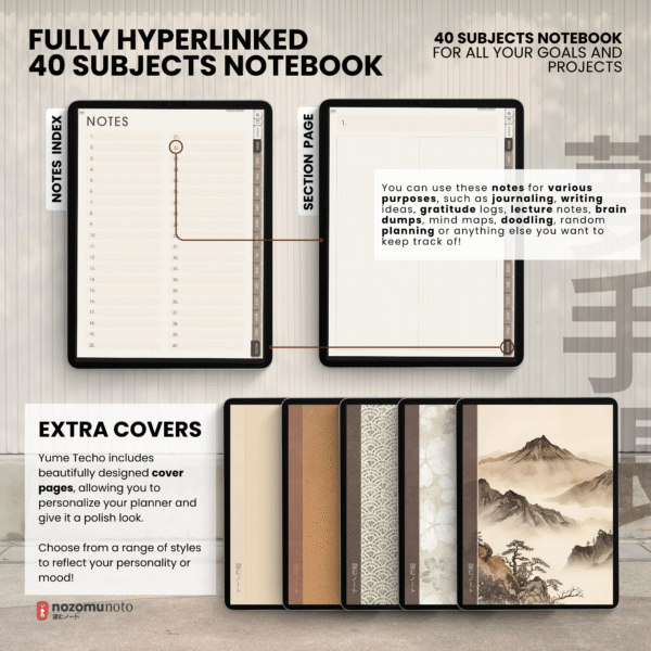 4. Notes & Section 2026 Digital Planner Yume Techo NozomuNoto Notebook Daily Weekly Monthly Calendar Japanese Multipurpose Minimalist ADHD Bullet Journal Hyperlinked PDF Goodnotes Notability Portrait Android iPad Student Study Noteshelf Samsung Notes Hobonichi Noteful Penly Kilonotes Collanote Zoomnotes