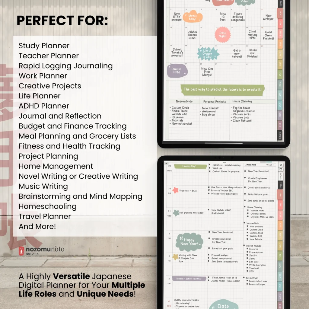 Yume Techo Undated Portrait Light Garden planner use ideas preview.