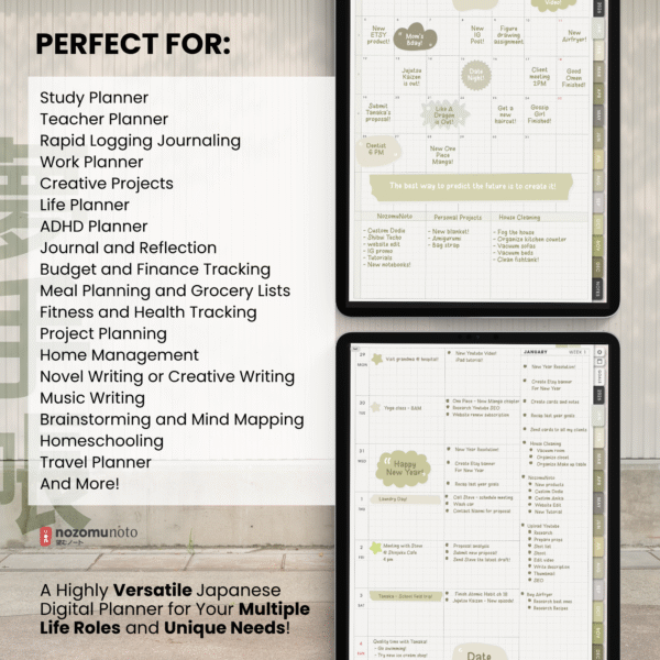 6. Perfect For 2026 Digital Planner Yume Techo NozomuNoto Notebook Daily Weekly Monthly Calendar Japanese Multipurpose Minimalist ADHD Bullet Journal Hyperlinked PDF Goodnotes Notability Portrait Android iPad Student Study Noteshelf Samsung Notes Hobonichi Noteful Penly Kilonotes Collanote Zoomnotes