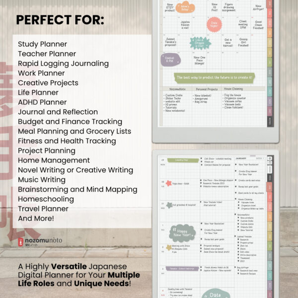 6. Perfect For 2026 Digital Planner Yume Techo Remarkable 2 Paper Pro Onyx Boox Supernote Bigme Kindle Scribe NozomuNoto Notebook Daily Weekly Monthly Calendar Japanese Multipurpose Minimalist ADHD Bullet Journal Hyperlinked PDF Student Study Hobonichi Noteful Penly Kilonotes Collanote Zoomnotes