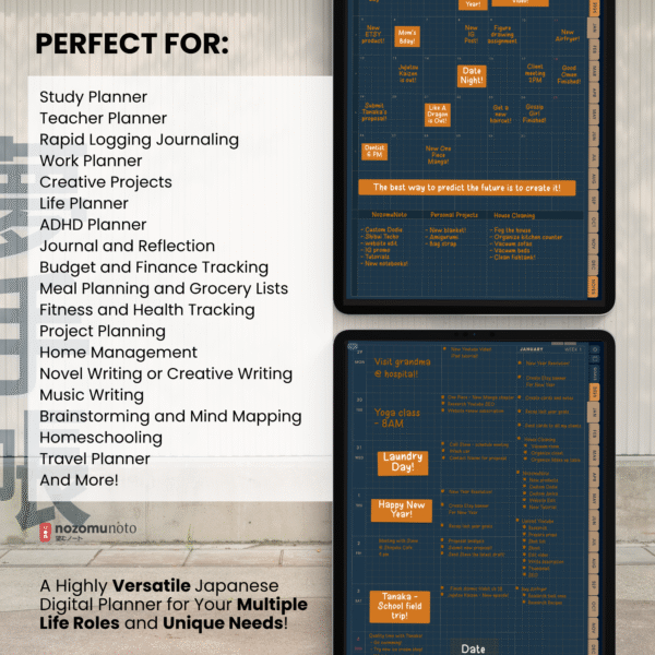 2026 Digital Planner Yume Techo NozomuNoto Notebook Daily Weekly Monthly Calendar Japanese Multipurpose Minimalist ADHD Bullet Journal Hyperlinked PDF Goodnotes Notability Portrait Android iPad Student Study Noteshelf Samsung Notes Hobonichi Noteful Penly Kilonotes Collanote Zoomnotes