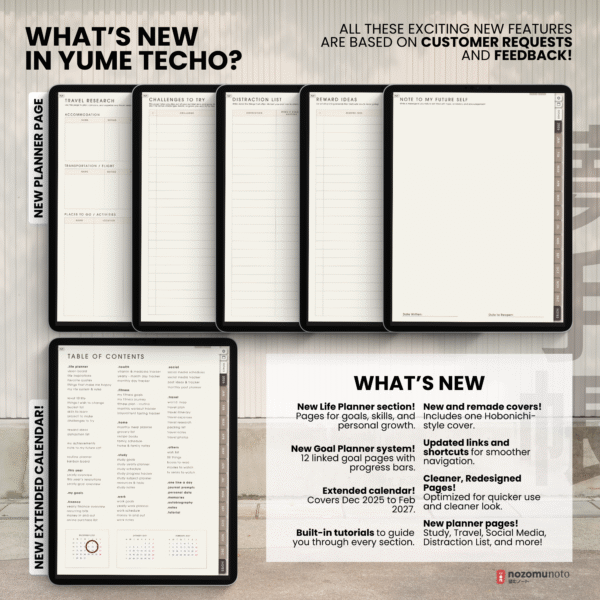 7. What's New 2026 Digital Planner Yume Techo NozomuNoto Notebook Daily Weekly Monthly Calendar Japanese Multipurpose Minimalist ADHD Bullet Journal Hyperlinked PDF Goodnotes Notability Portrait Android iPad Student Study Noteshelf Samsung Notes Hobonichi Noteful Penly Kilonotes Collanote Zoomnotes