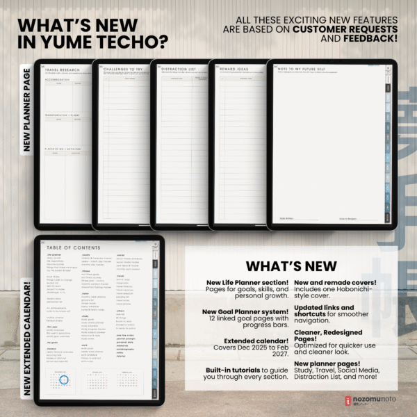 7. What's New 2026 Digital Planner Yume Techo NozomuNoto Notebook Daily Weekly Monthly Calendar Japanese Multipurpose Minimalist ADHD Bullet Journal Hyperlinked PDF Goodnotes Notability Portrait Android iPad Student Study Noteshelf Samsung Notes Hobonichi Noteful Penly Kilonotes Collanote Zoomnotes