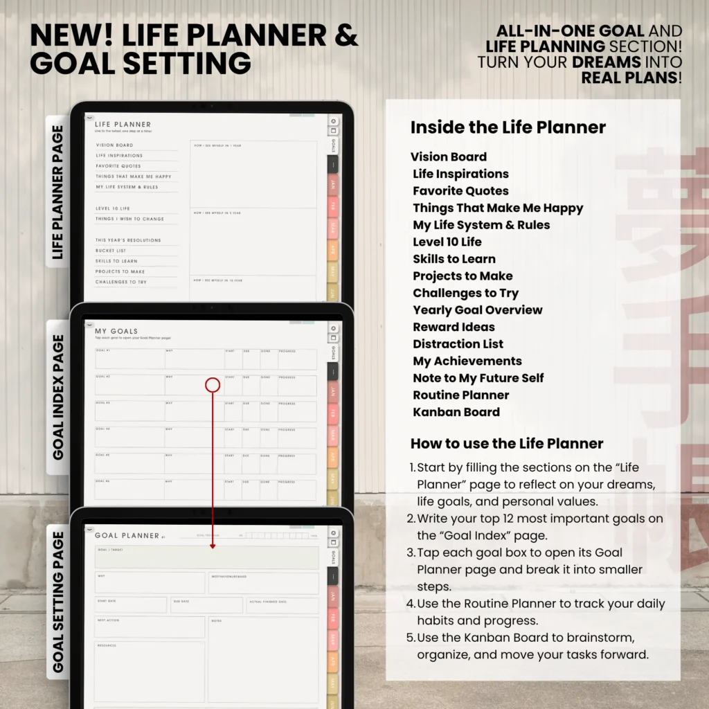 Yume Techo Undated Portrait Light Garden life planner page preview.