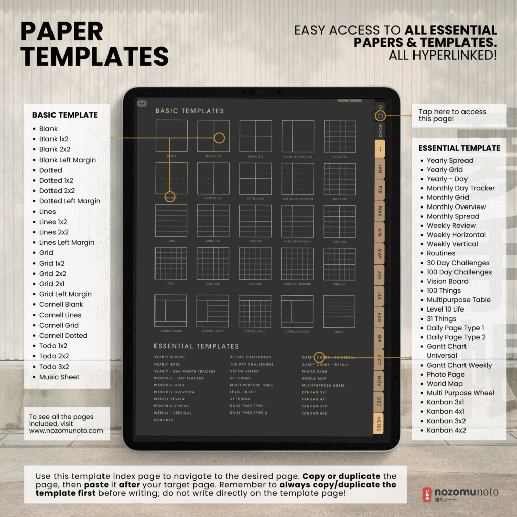 Undated Digital Planner Yume Techo NozomuNoto Notebook Daily Weekly Monthly Calendar Japanese Multipurpose Minimalist ADHD Bullet Journal Hyperlinked PDF Goodnotes Notability Portrait Android iPad Student Study Noteshelf Samsung Notes Hobonichi Noteful Penly Kilonotes Collanote Zoomnotes