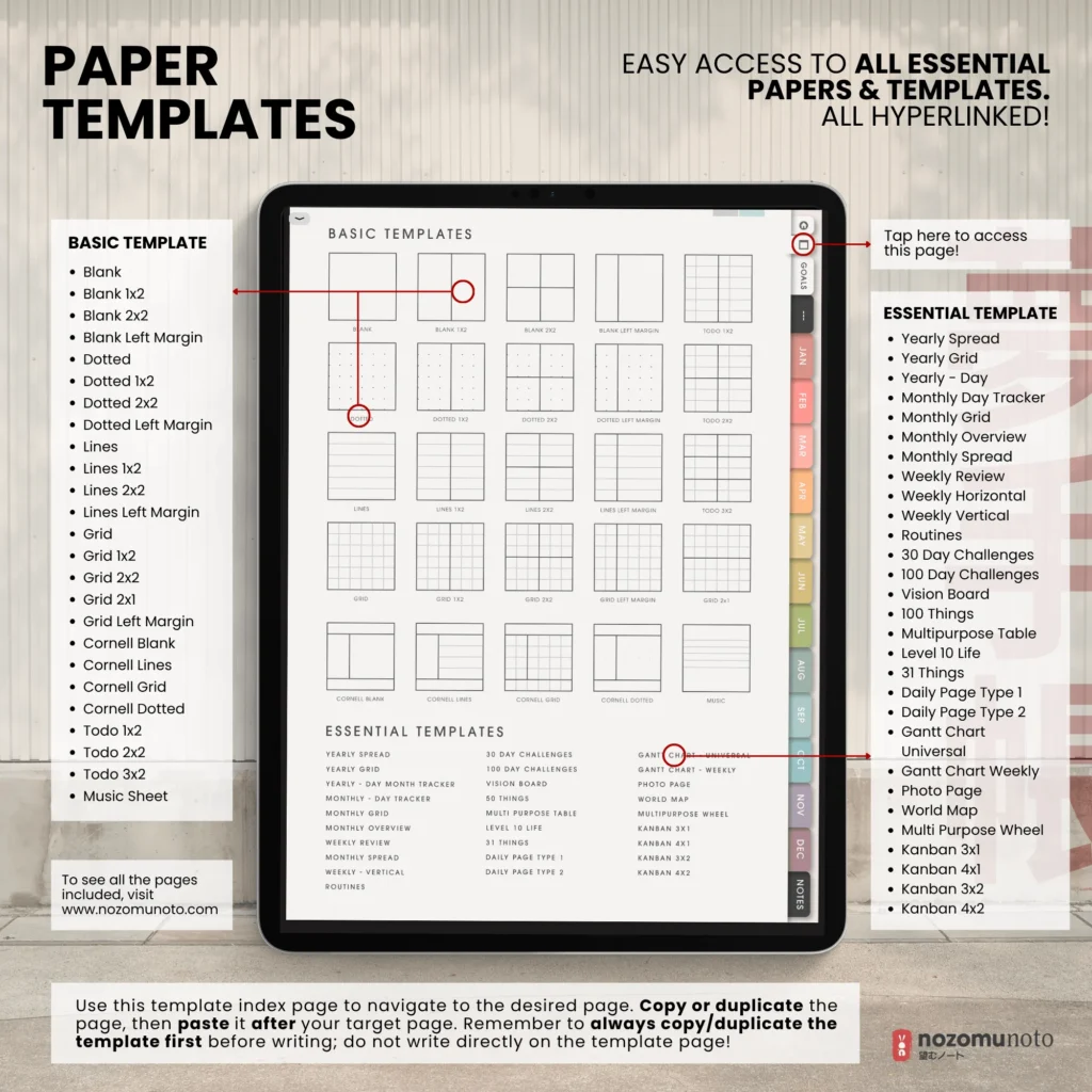 Yume Techo Undated Portrait Light Garden paper templates preview.