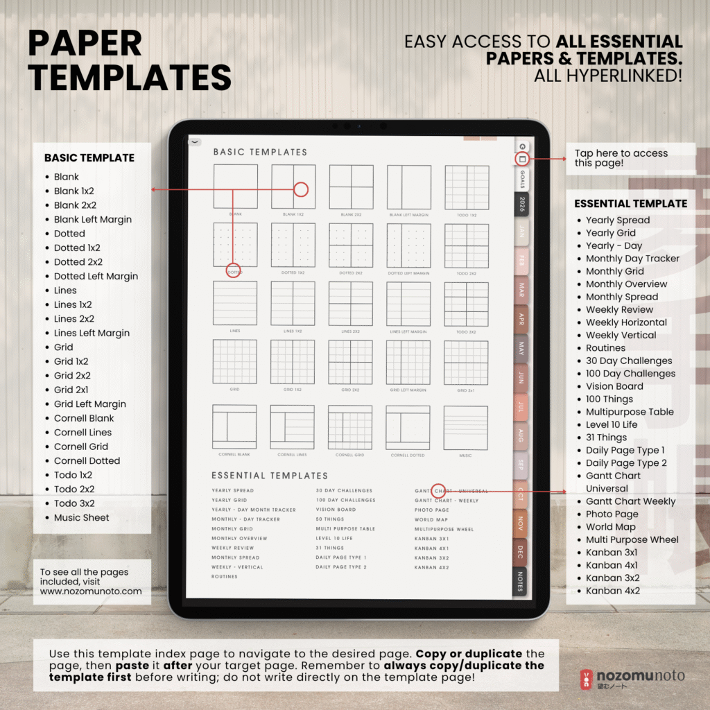 2026 Digital Planner Yume Techo NozomuNoto Notebook Daily Weekly Monthly Calendar Japanese Multipurpose Minimalist ADHD Bullet Journal Hyperlinked PDF Goodnotes Notability Portrait Android iPad Student Study Noteshelf Samsung Notes Hobonichi Noteful Penly Kilonotes Collanote Zoomnotes