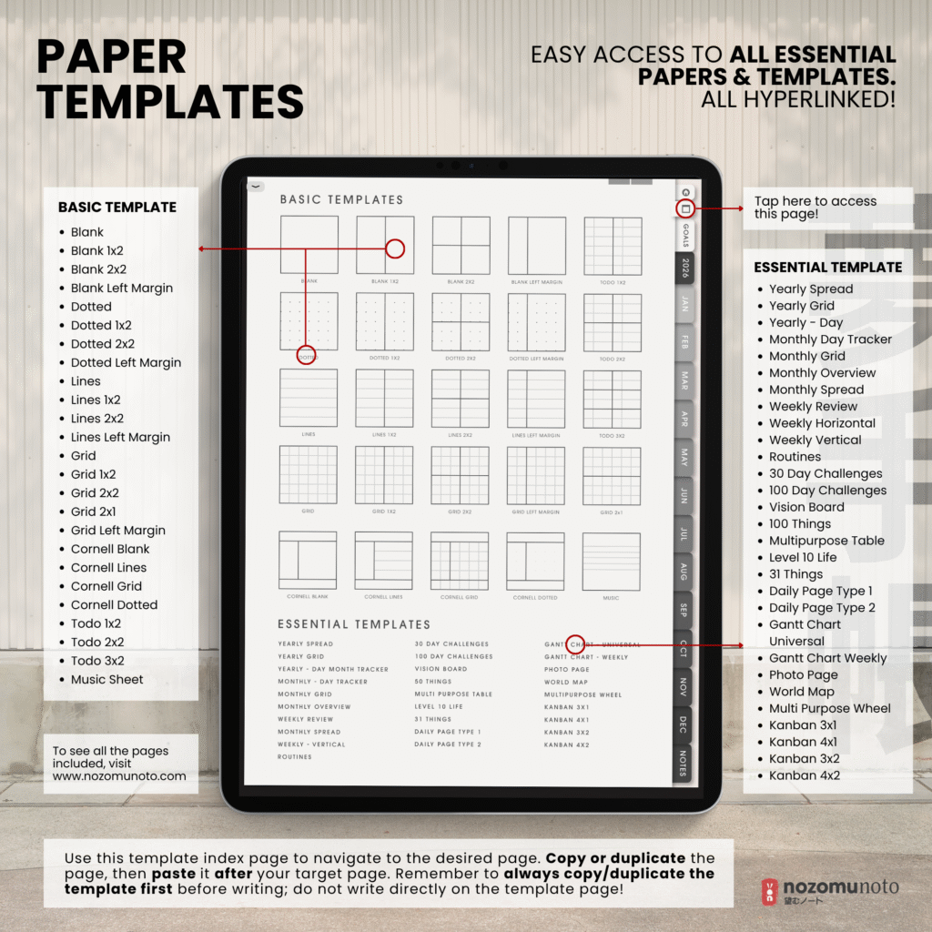 2026 Digital Planner Yume Techo NozomuNoto Notebook Daily Weekly Monthly Calendar Japanese Multipurpose Minimalist ADHD Bullet Journal Hyperlinked PDF Goodnotes Notability Portrait Android iPad Student Study Noteshelf Samsung Notes Hobonichi Noteful Penly Kilonotes Collanote Zoomnotes