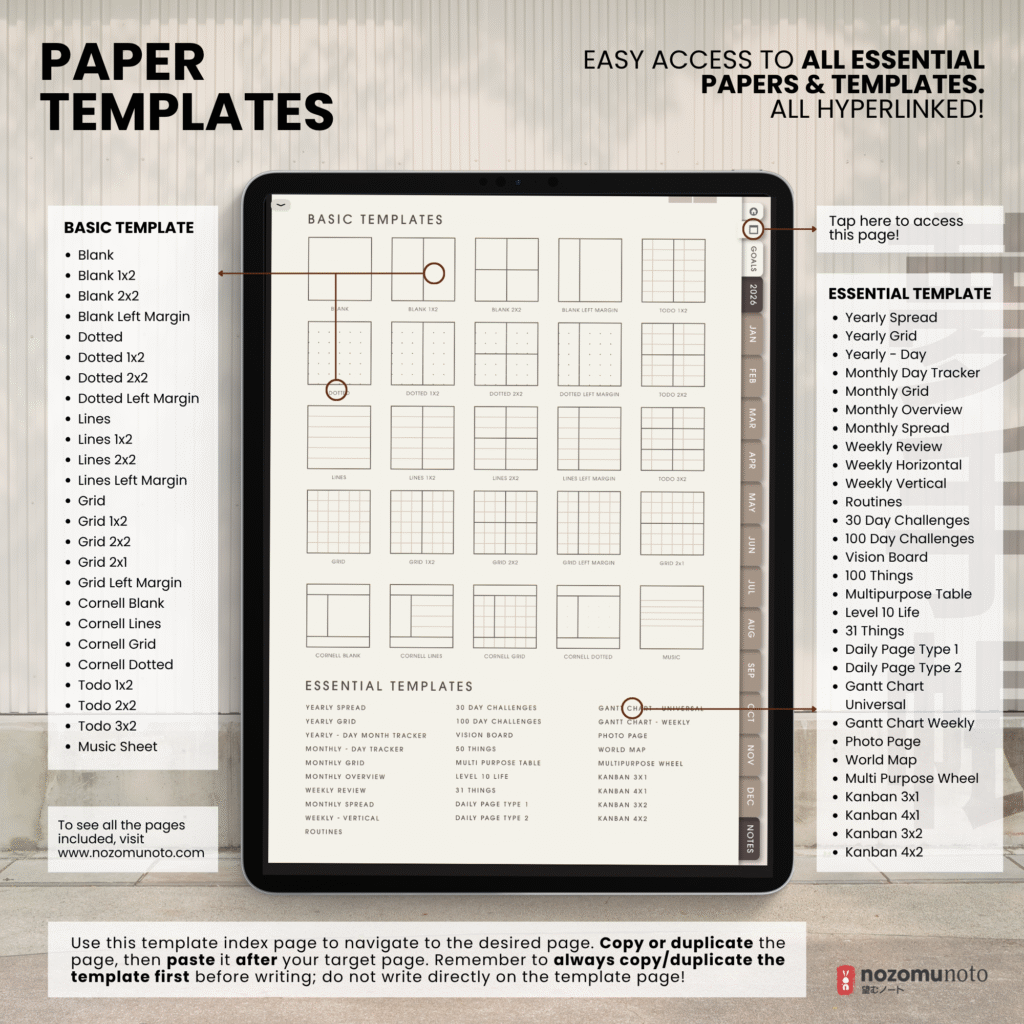 2026 Digital Planner Yume Techo NozomuNoto Notebook Daily Weekly Monthly Calendar Japanese Multipurpose Minimalist ADHD Bullet Journal Hyperlinked PDF Goodnotes Notability Portrait Android iPad Student Study Noteshelf Samsung Notes Hobonichi Noteful Penly Kilonotes Collanote Zoomnotes