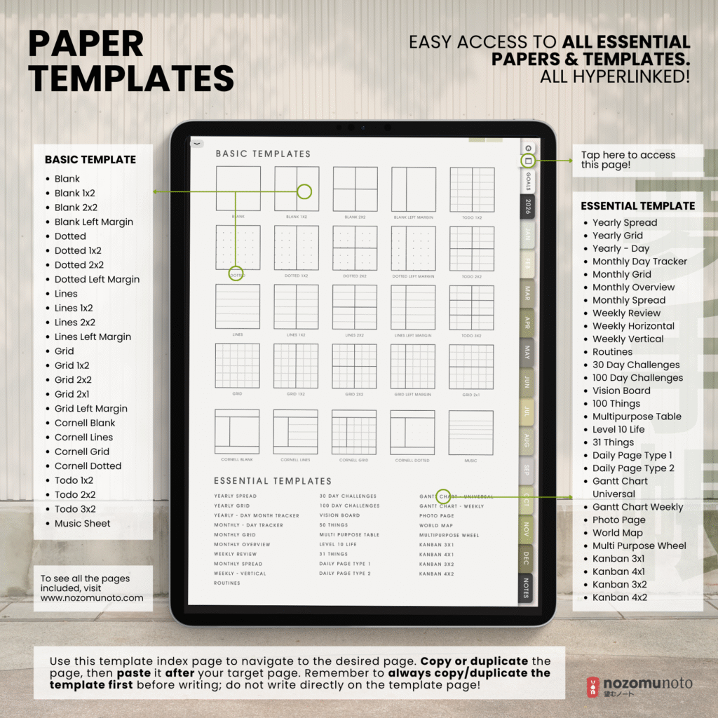 2026 Digital Planner Yume Techo NozomuNoto Notebook Daily Weekly Monthly Calendar Japanese Multipurpose Minimalist ADHD Bullet Journal Hyperlinked PDF Goodnotes Notability Portrait Android iPad Student Study Noteshelf Samsung Notes Hobonichi Noteful Penly Kilonotes Collanote Zoomnotes