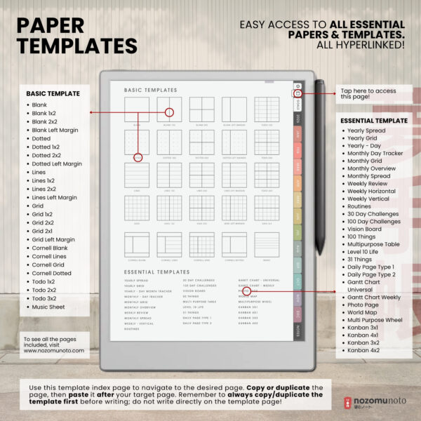 8. Paper Templates 2026 Digital Planner Yume Techo Remarkable 2 Paper Pro Onyx Boox Supernote Bigme Kindle Scribe NozomuNoto Notebook Daily Weekly Monthly Calendar Japanese Multipurpose Minimalist ADHD Bullet Journal Hyperlinked PDF Student Study Hobonichi Noteful Penly Kilonotes Collanote Zoomnotes