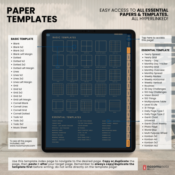 Undated Digital Planner Yume Techo NozomuNoto Notebook Daily Weekly Monthly Calendar Japanese Multipurpose Minimalist ADHD Bullet Journal Hyperlinked PDF Goodnotes Notability Portrait Android iPad Student Study Noteshelf Samsung Notes Hobonichi Noteful Penly Kilonotes Collanote Zoomnotes