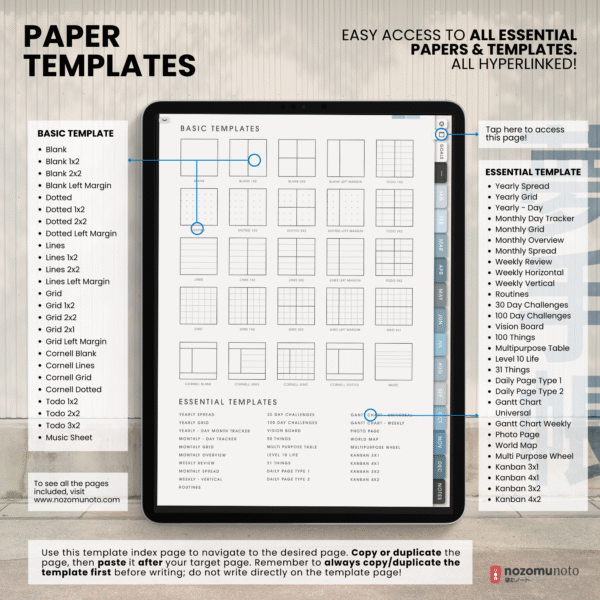 8. Paper Templates Undated Digital Planner Yume Techo NozomuNoto Notebook Daily Weekly Monthly Calendar Japanese Multipurpose Minimalist ADHD Bullet Journal Hyperlinked PDF Goodnotes Notability Portrait Android iPad Student Study Noteshelf Samsung Notes Hobonichi Noteful Penly Kilonotes Collanote Zoomnotes