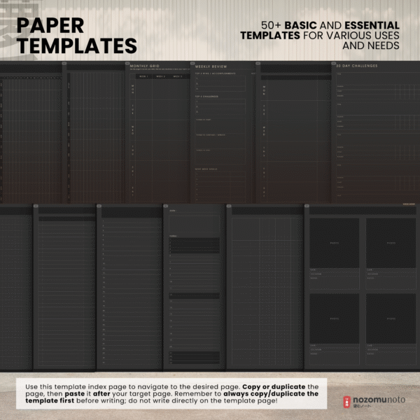 9. 50+ Template Undated Digital Planner Yume Techo NozomuNoto Notebook Daily Weekly Monthly Calendar Japanese Multipurpose Minimalist ADHD Bullet Journal Hyperlinked PDF Goodnotes Notability Portrait Android iPad Student Study Noteshelf Samsung Notes Hobonichi Noteful Penly Kilonotes Collanote Zoomnotes