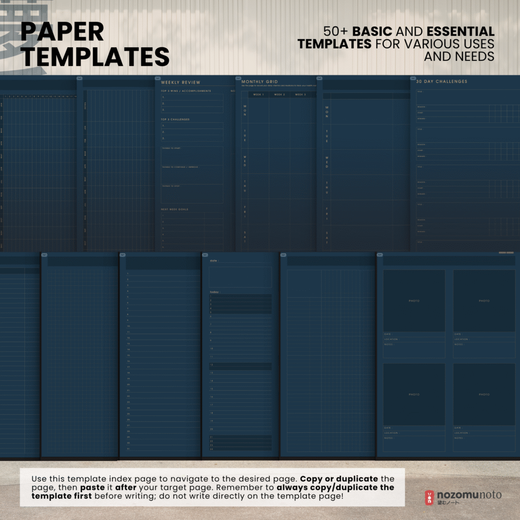 Undated Digital Planner Yume Techo NozomuNoto Notebook Daily Weekly Monthly Calendar Japanese Multipurpose Minimalist ADHD Bullet Journal Hyperlinked PDF Goodnotes Notability Portrait Android iPad Student Study Noteshelf Samsung Notes Hobonichi Noteful Penly Kilonotes Collanote Zoomnotes