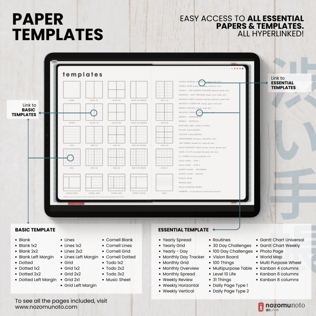 Dated 2026 Digital Planner Shibui Techo NozomuNoto Notebook Weekly Monthly Calendar Japanese Multipurpose Minimalist ADHD Bullet Journal Hyperlinked PDF Goodnotes Notability Landscape Android iPad Student Study Noteshelf Samsung Notes Xodo