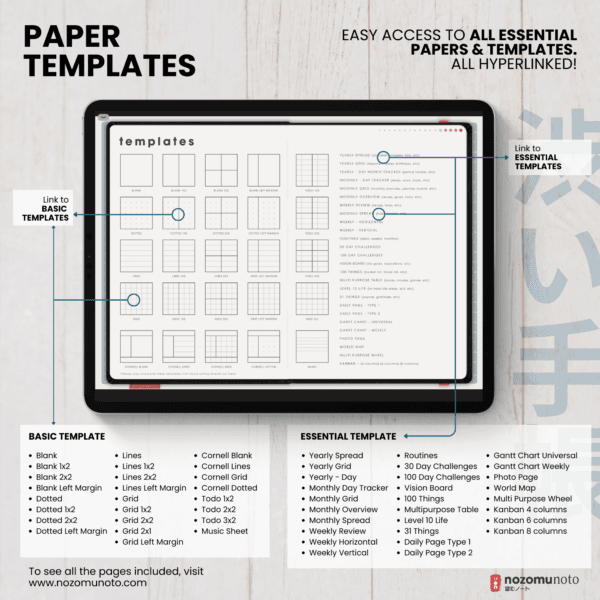 10. Paper Templates Dated 2026 Digital Planner Shibui Techo NozomuNoto Notebook Weekly Monthly Calendar Japanese Multipurpose Minimalist ADHD Bullet Journal Hyperlinked PDF Goodnotes Notability Landscape Android iPad Student Study Noteshelf Samsung Notes Xodo