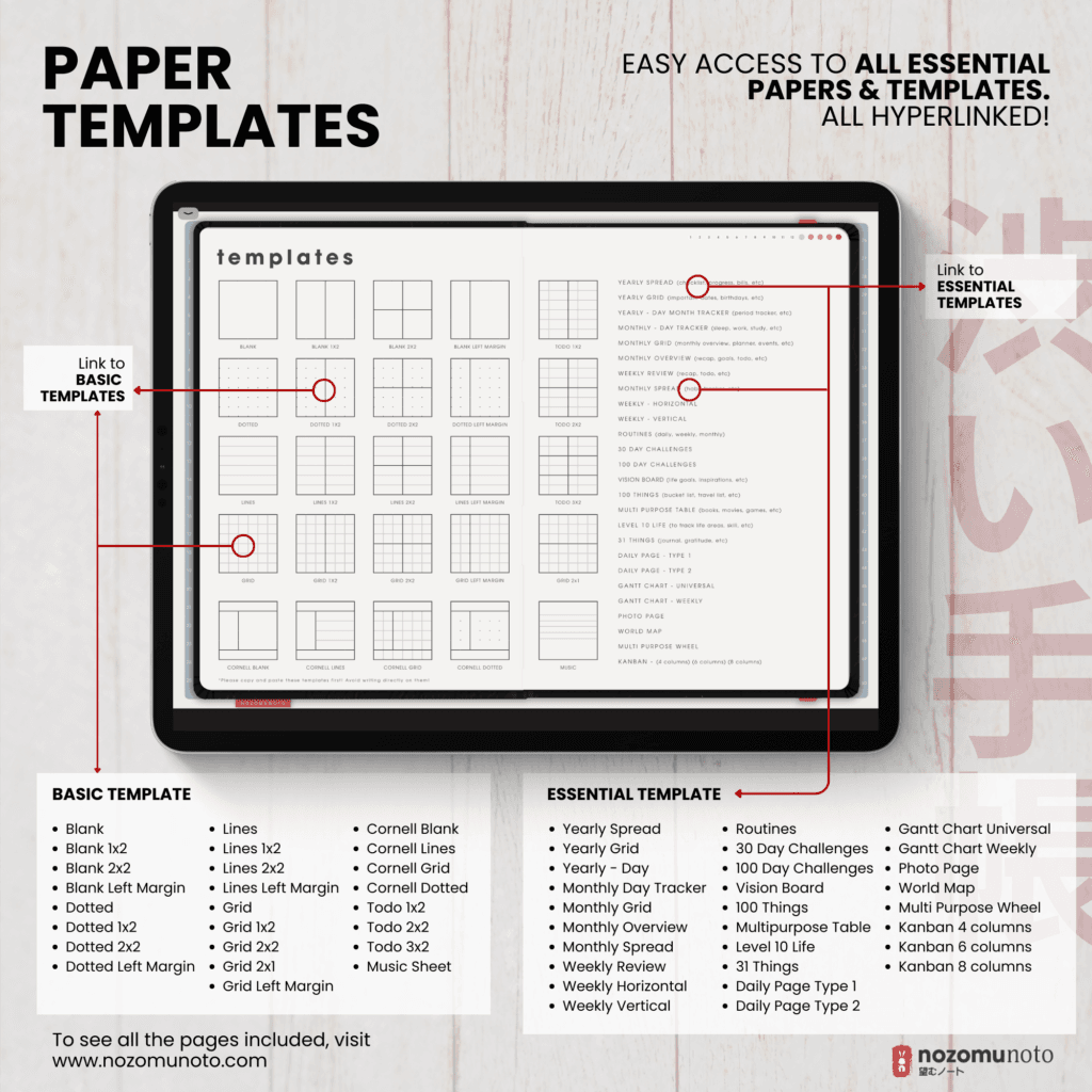 Undated Digital Planner Shibui Techo NozomuNoto Notebook Weekly Monthly Calendar Japanese Multipurpose Minimalist ADHD Bullet Journal Hyperlinked PDF Goodnotes Notability Landscape Android iPad Student Study Noteshelf Samsung Notes Xodo