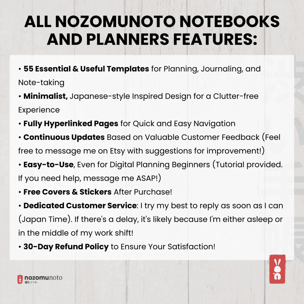 Undated Digital Planner Shibui Techo NozomuNoto Notebook Weekly Monthly Calendar Japanese Multipurpose Minimalist ADHD Bullet Journal Hyperlinked PDF Goodnotes Notability Landscape Android iPad Student Study Noteshelf Samsung Notes Xodo