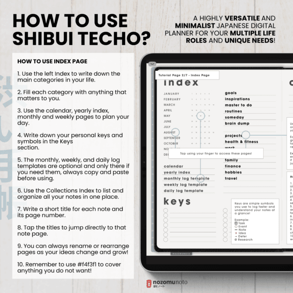 7. Perfect For Dated 2026 Digital Planner Shibui Techo NozomuNoto Notebook Weekly Monthly Calendar Japanese Multipurpose Minimalist ADHD Bullet Journal Hyperlinked PDF Goodnotes Notability Landscape Android iPad Student Study Noteshelf Samsung Notes Xodo