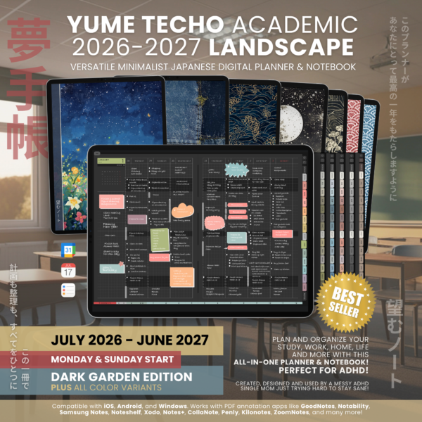 1. Title Dated Academic 2026 2027 Digital Planner Yume Techo NozomuNoto Notebook Daily Weekly Monthly Calendar Japanese Multipurpose Minimalist ADHD Bullet Journal Hyperlinked PDF Goodnotes Notability Landscape Android iPad Student Noteshelf Samsung Hobonichi Noteful Penly Kilonotes Collanote Zoomnotes Noteful Starnote Samsung