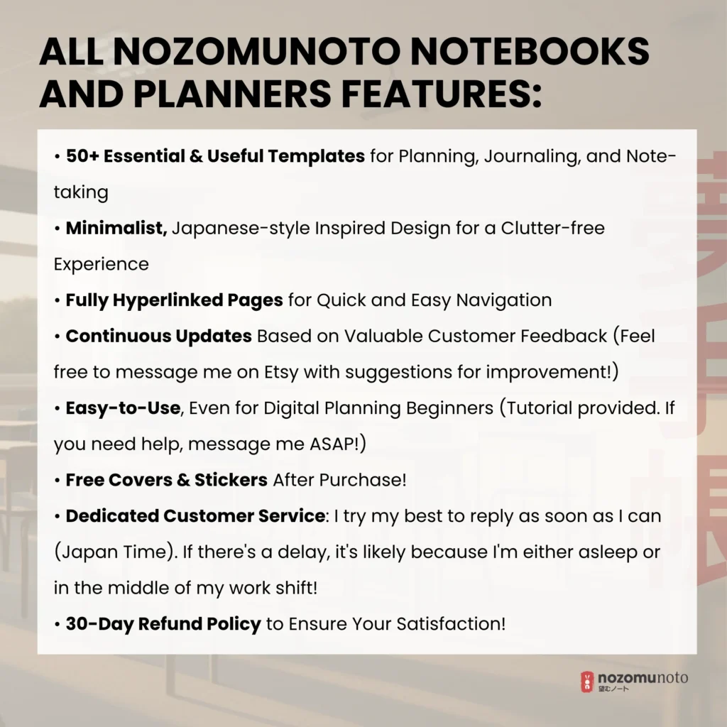 Dated Academic 2026 2027 Digital Planner Yume Techo NozomuNoto Notebook Daily Weekly Monthly Calendar Japanese Multipurpose Minimalist ADHD Bullet Journal Hyperlinked PDF Goodnotes Notability Landscape Android iPad Student Noteshelf Samsung Hobonichi Noteful Penly Kilonotes Collanote Zoomnotes Noteful Starnote Samsung