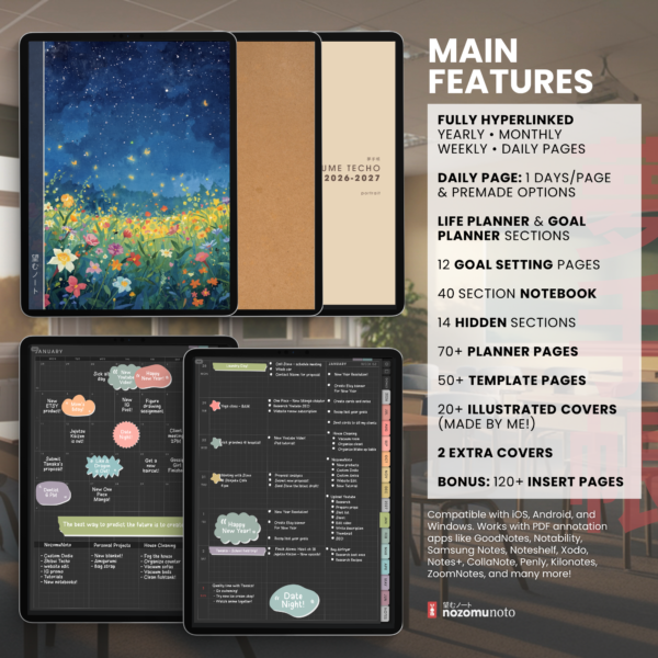 2.Main Features Yume Techo Academic 26-27 Portrait - Dark Garden + All Colors