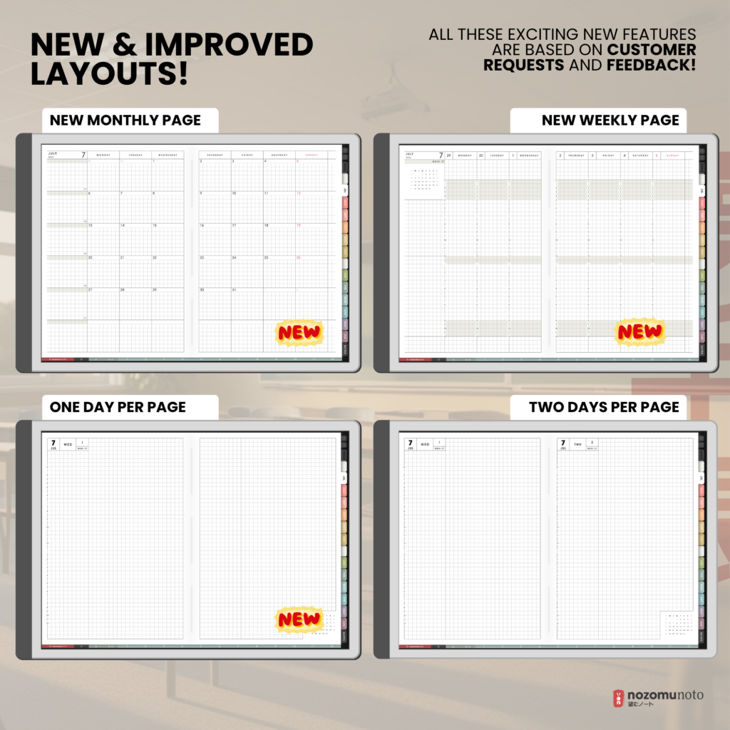 Yume Techo Academic 2026 2027 Landscape E-Reader digital planner and notebook new layouts preview.