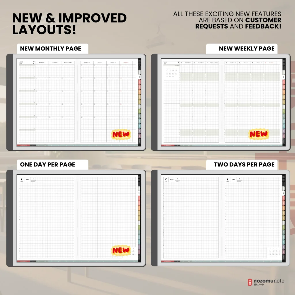Yume Techo Academic 2026 2027 Landscape E-Reader digital planner and notebook new layouts preview.